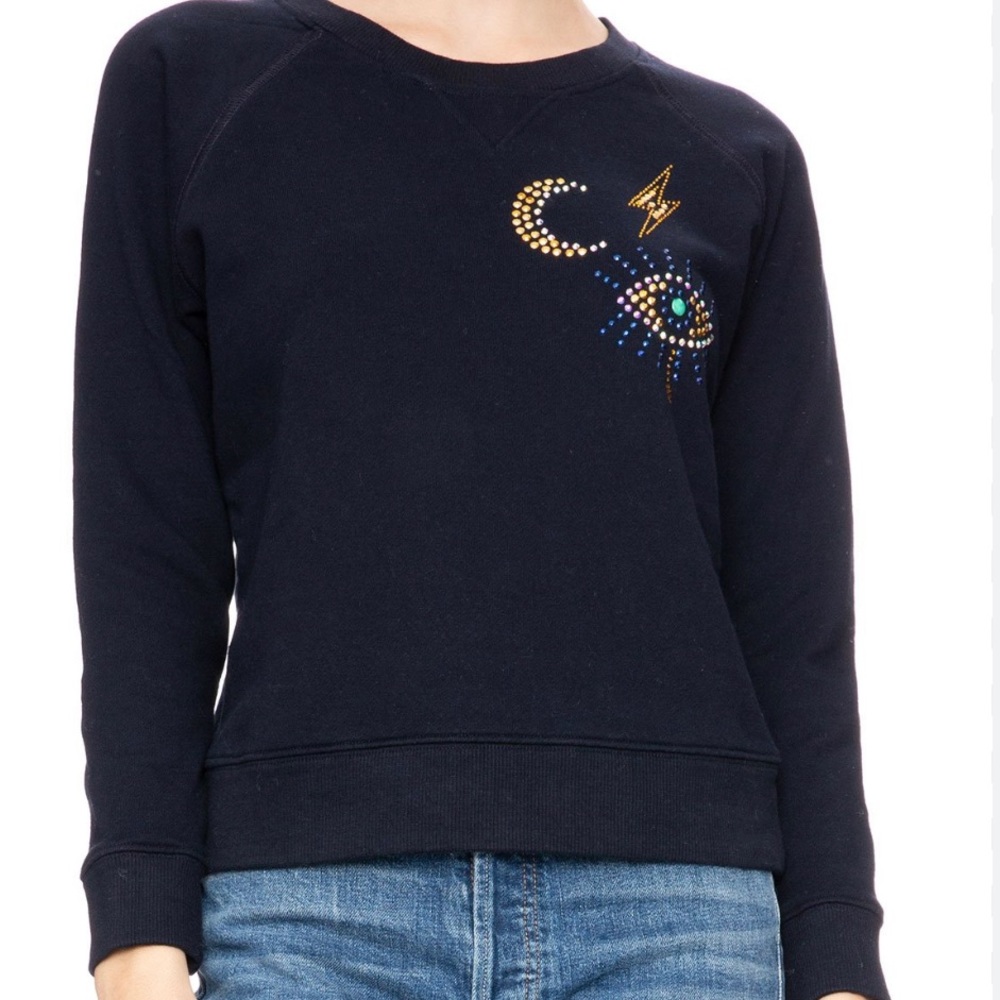 MOTHER Denim The Square Almost Always 1st Navy Embellished Sweatshirt size XS